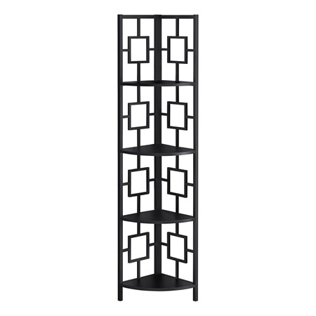 Monarch Specialties Bookshelf, Bookcase, Etagere, Corner, 4 Tier, 62"H, Office, Bedroom, Metal, Laminate, Black I 3610